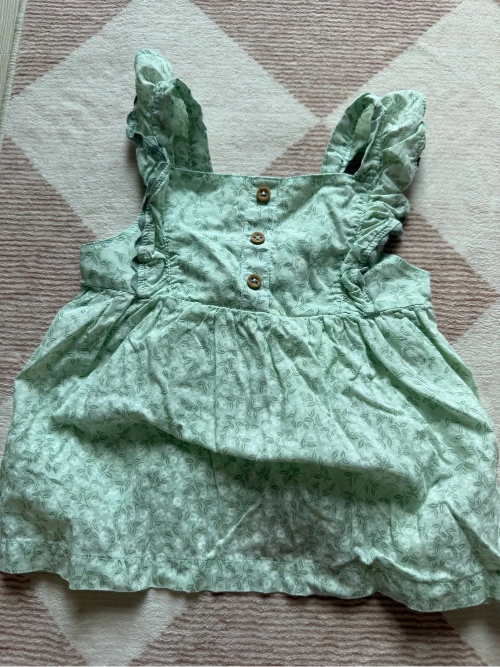 Carter's Mint Green Ruffle Strap Tank with Wood Buttons